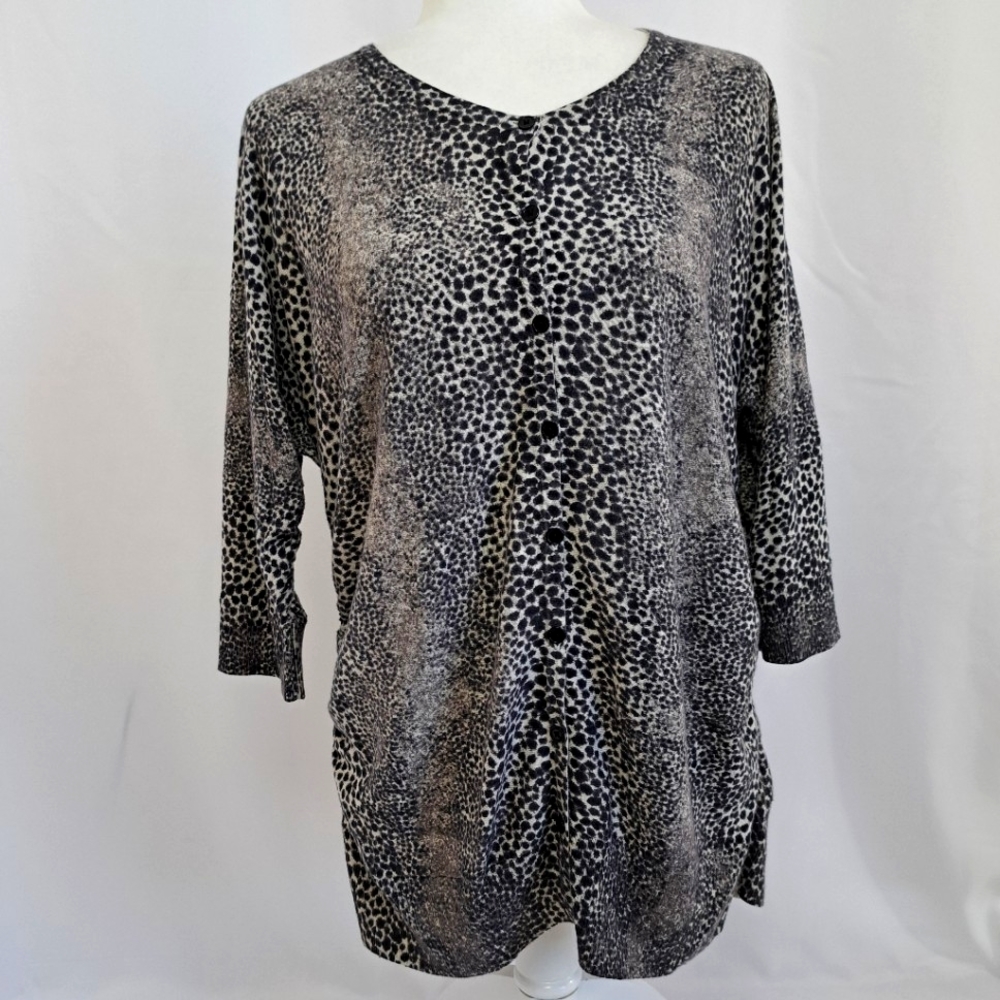 Talbots Animal Print Button Front Cardigan